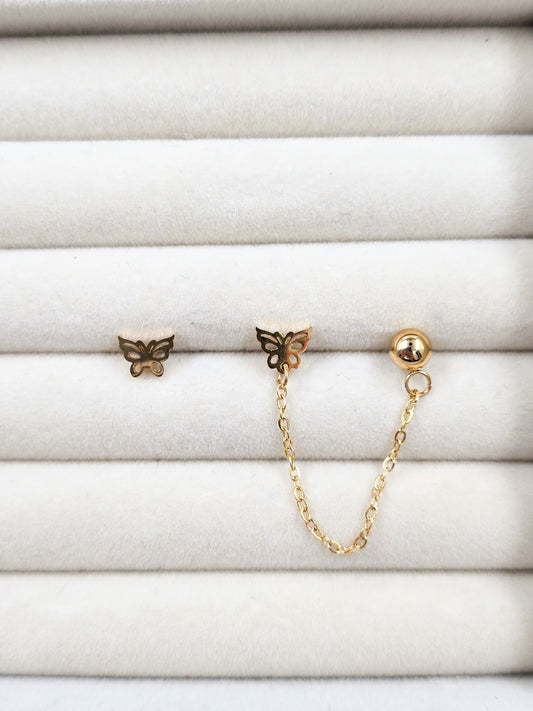 Stainless Steel Double Stud Chain Earring