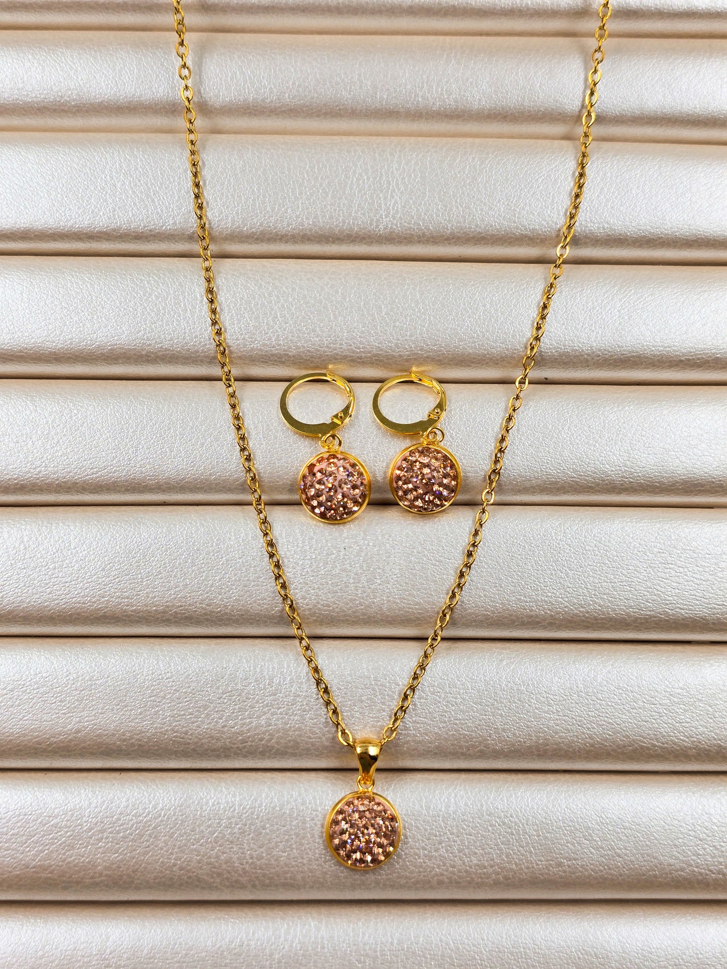 Stainless Steel Round Crystal Pendant and Stud Earring Set