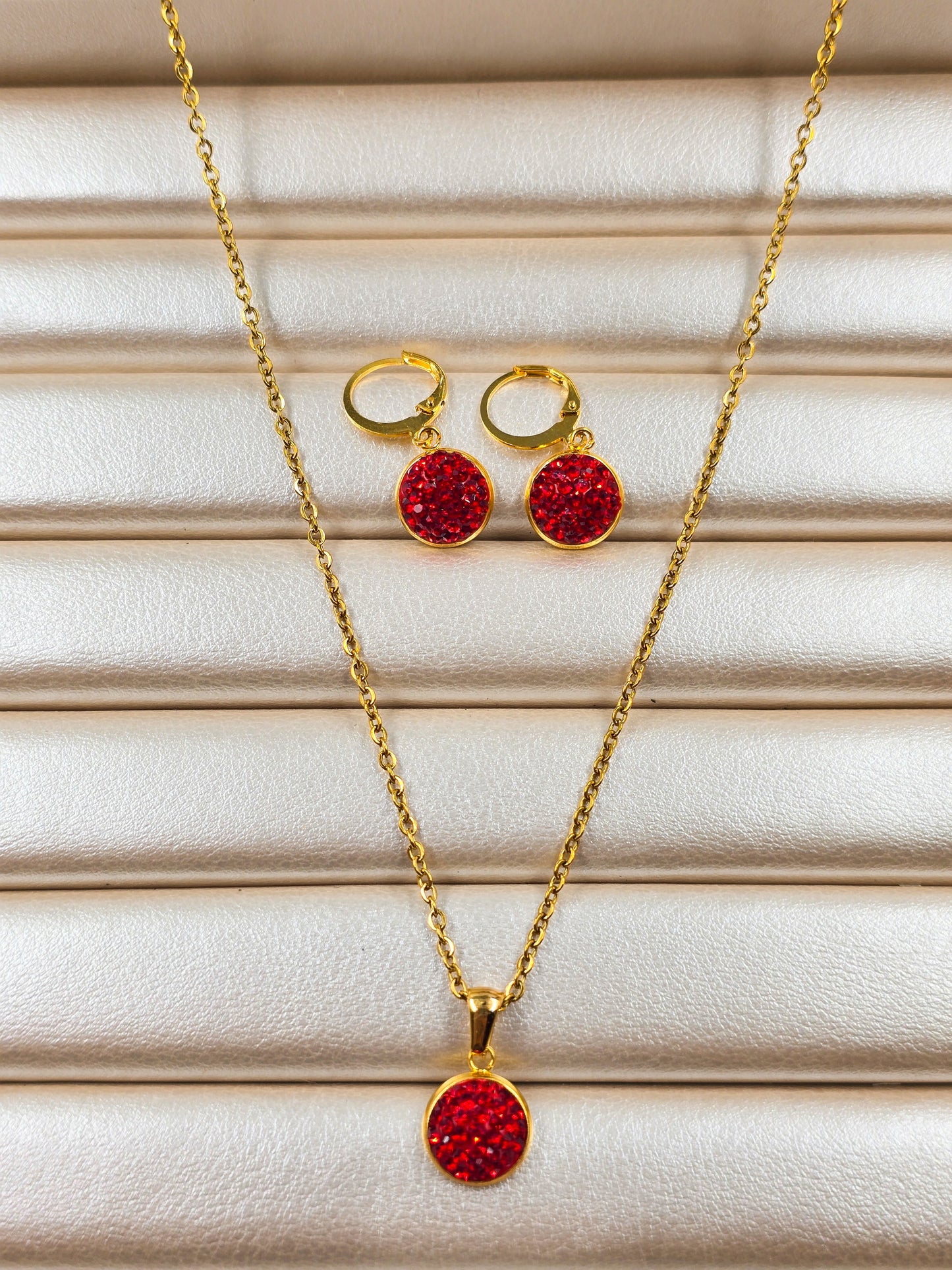 Stainless Steel Round Crystal Pendant and Stud Earring Set