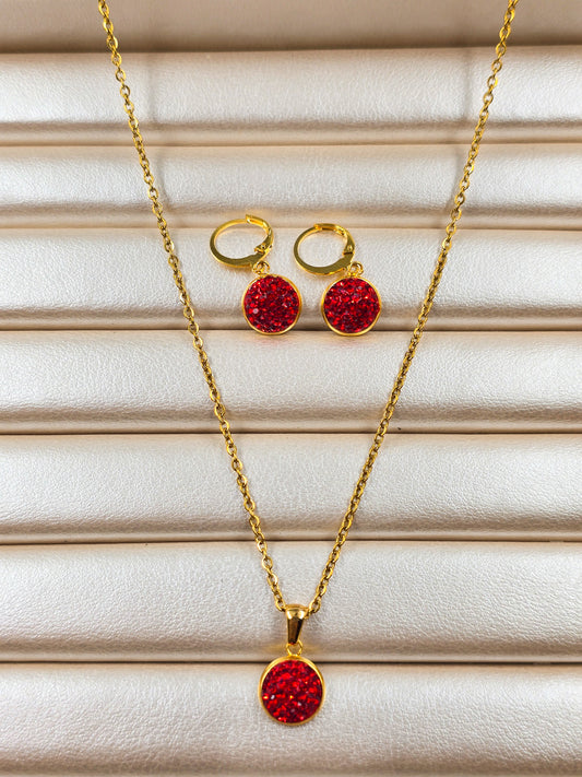 Stainless Steel Round Crystal Pendant and Stud Earring Set