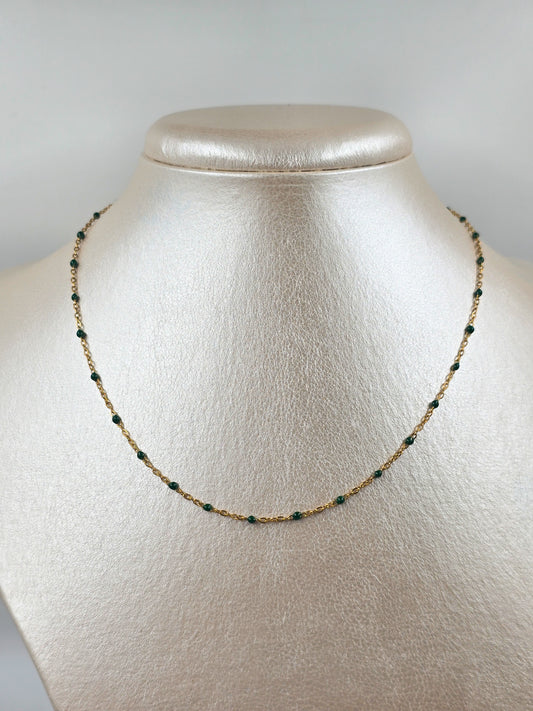 Stainless Steel Necklace with Green Beads
