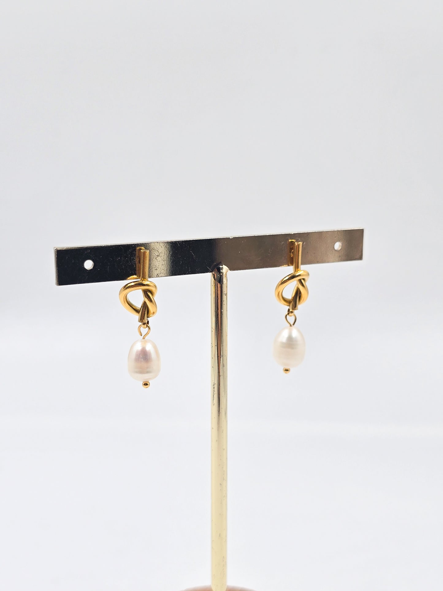 Stainless Steel Knotted Drop Pearl Earring