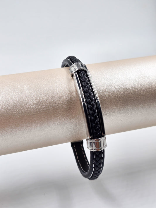 Stainless Steel Man's Leather Bracelet